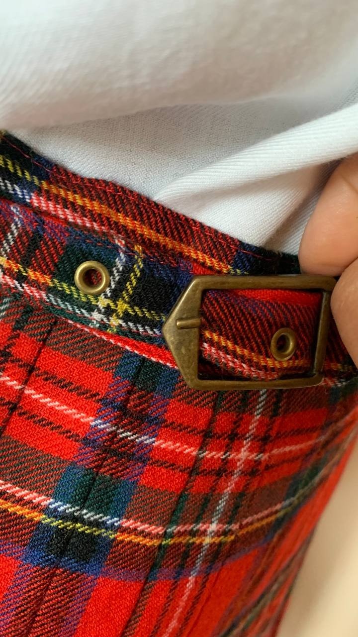 Vintage HIRSCH Scottish Kilt Skirt Pure New Wool Red Tartan Plaid Pleated EU 38