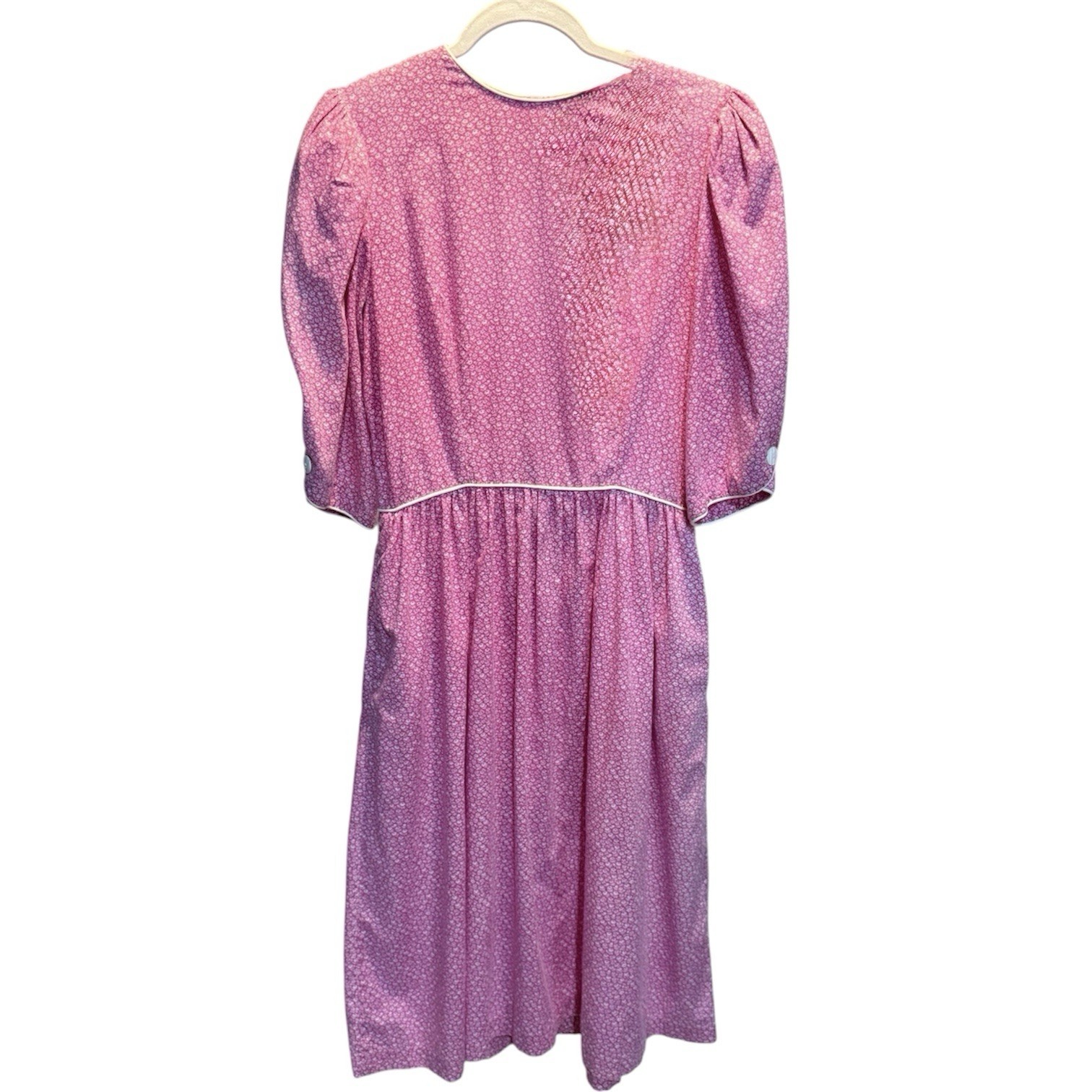 American True Vintage Dress, 1970’s. Prairie Style, Pink With Tiny White Flowers
