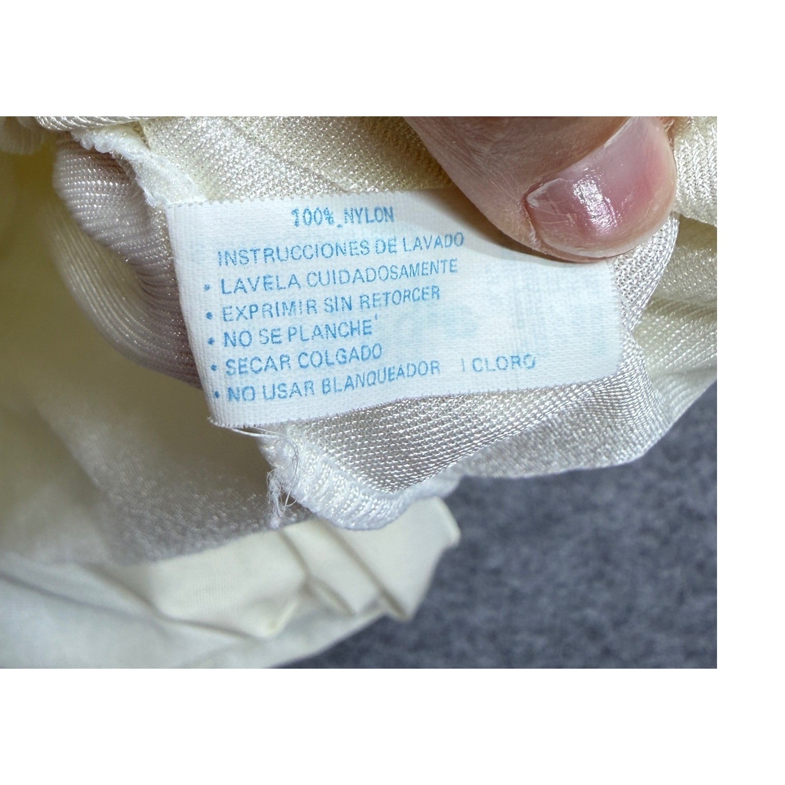 Vintage Alberti Cream Nylon Nightgown Blue Floral Embroidery Lace Trim Midi L