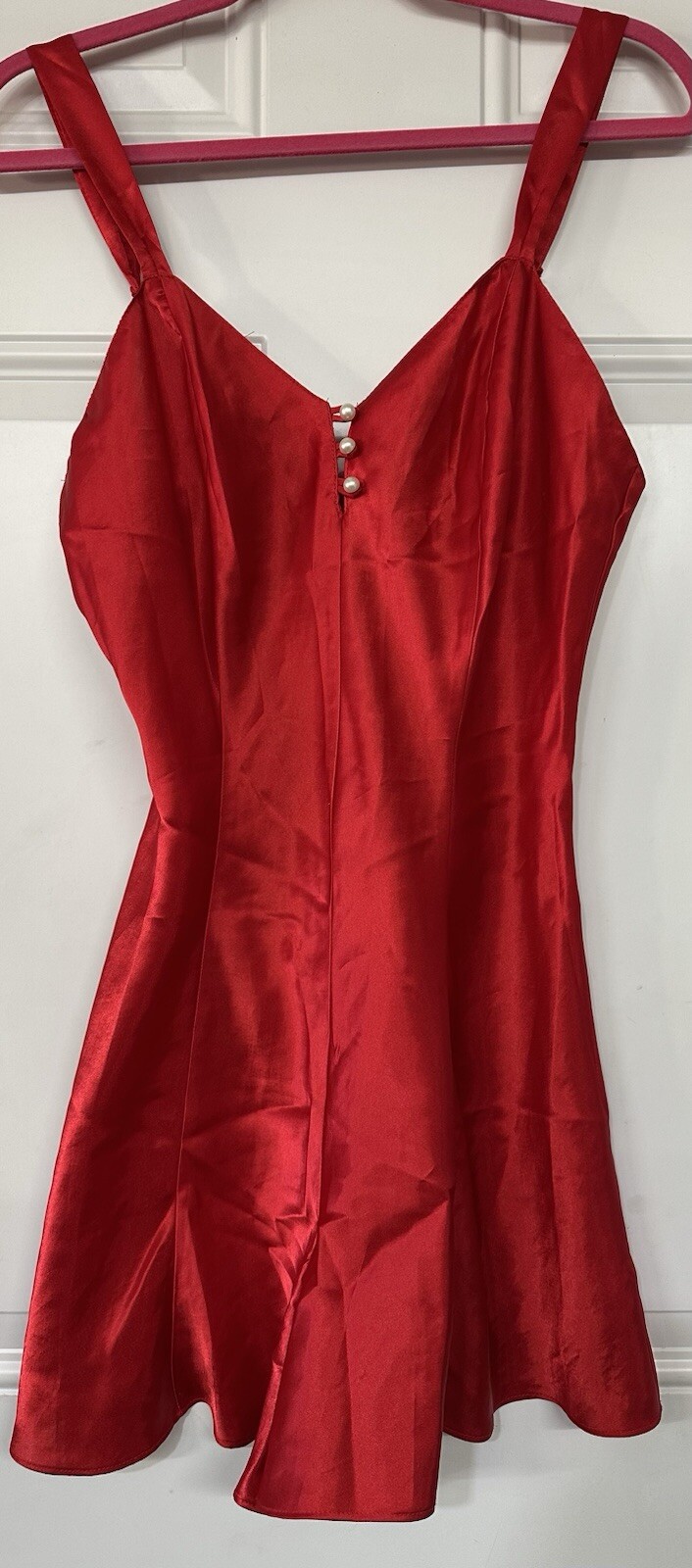 VTG 90s Lingerie Cacique Red Liquid Satin Teddy Romper M