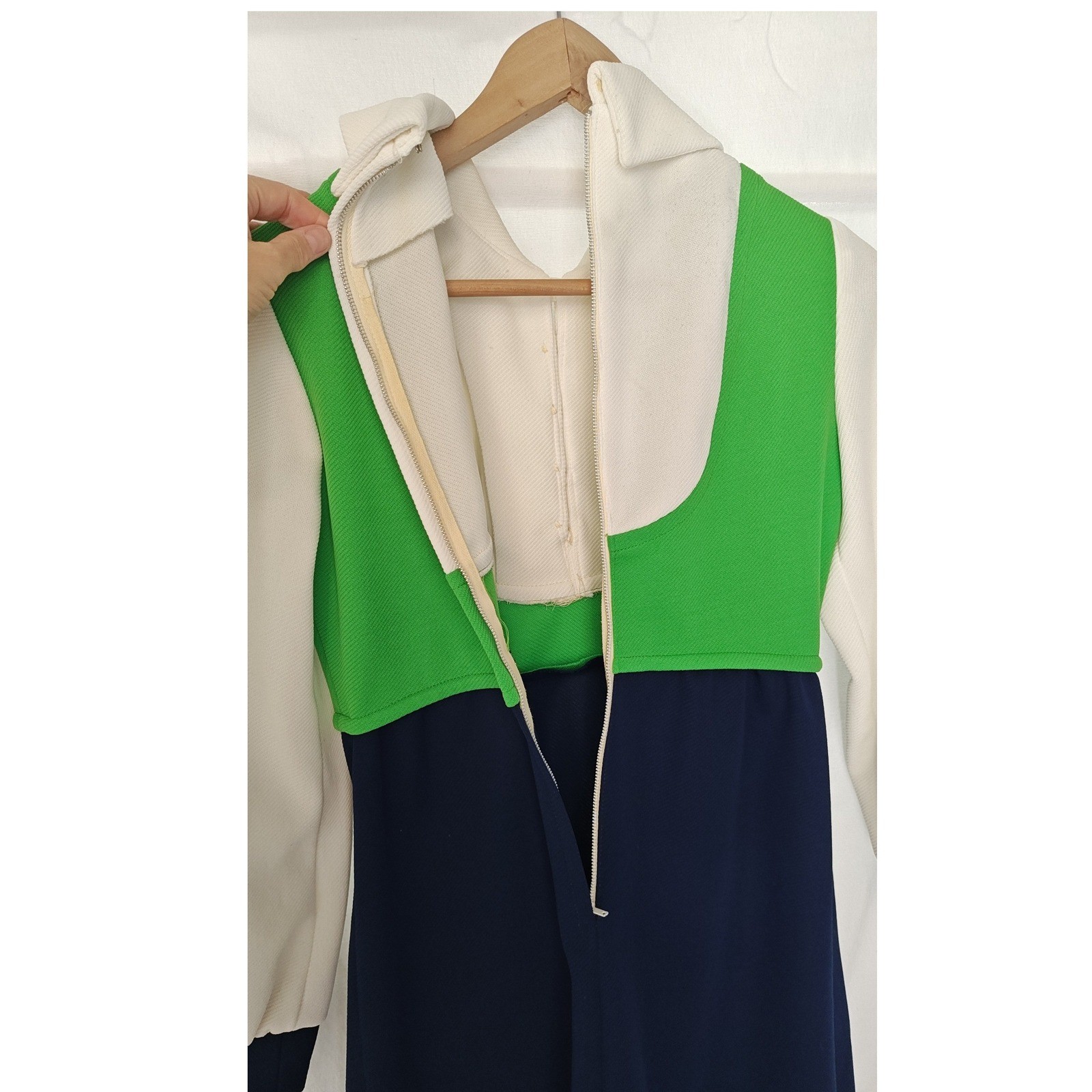 Vintage Colorblock Mini Dress Green White Navy Blue Mod 60s 70s Retro Small