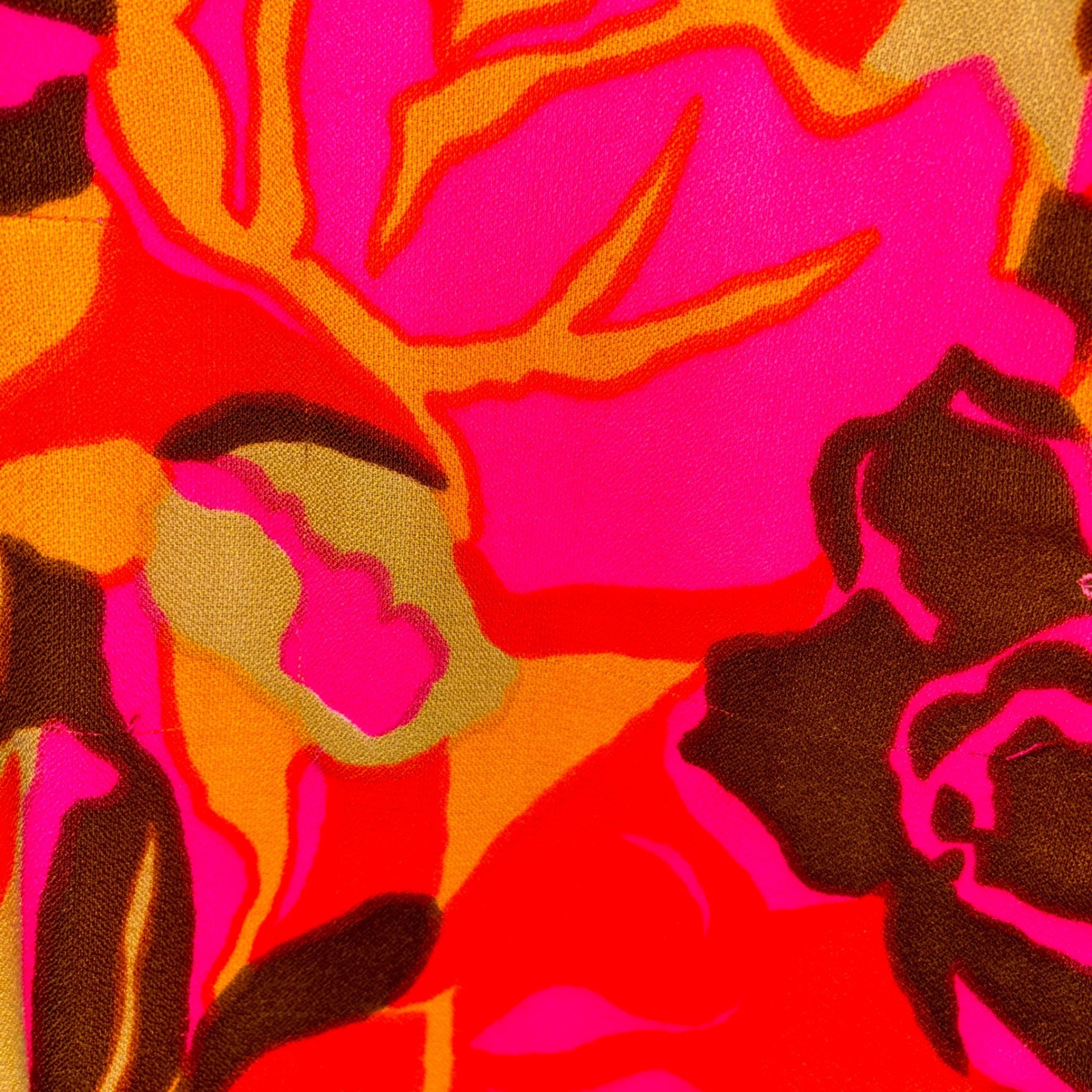 Vintage 70s Floral Blouse Pink Orange Abstract Retro Button Up Top P2P 20&Prime;