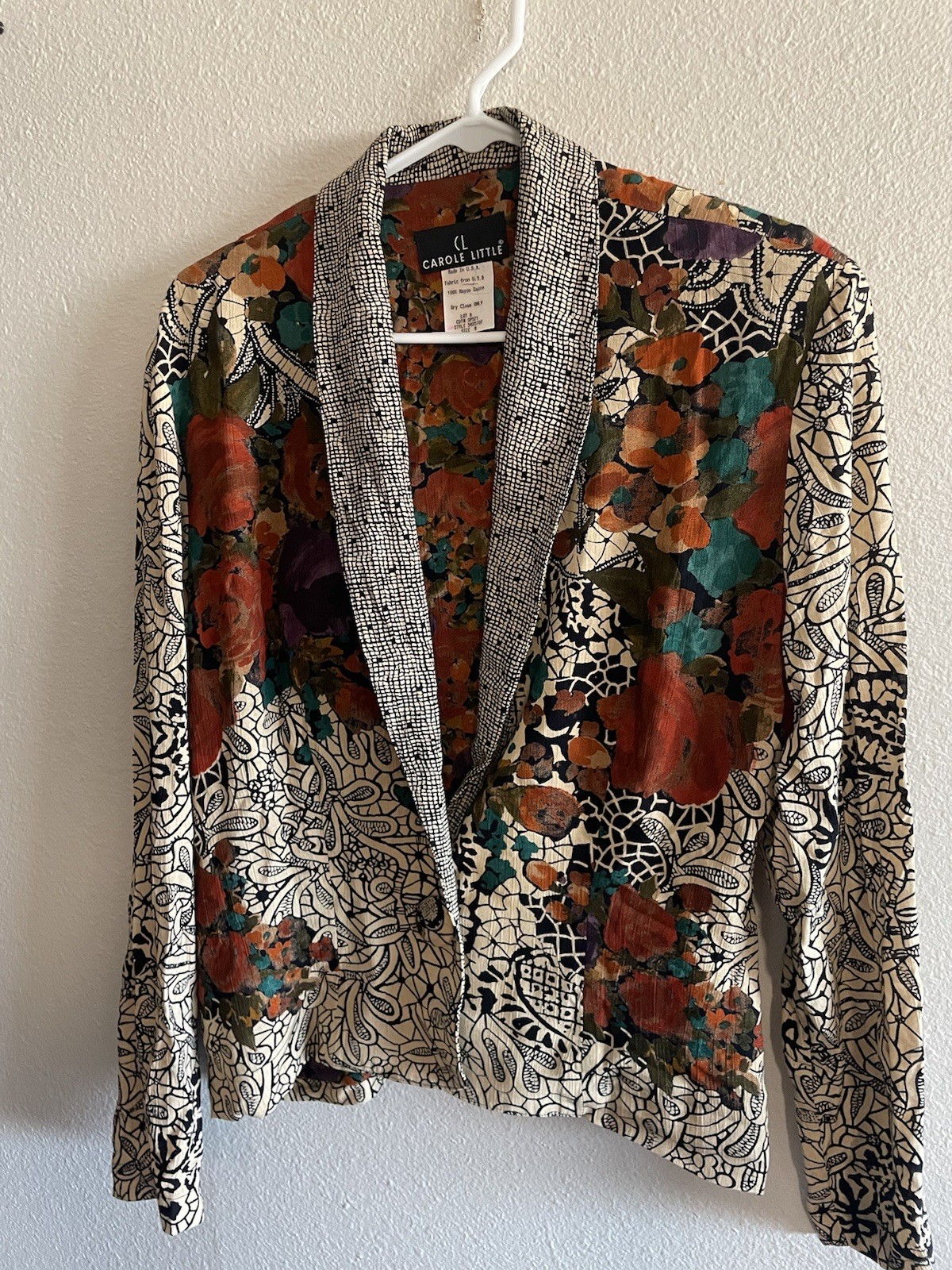 Carole Little Blazer Jacket Floral Boho Artsy Vtg Size 8 Orange Black Green