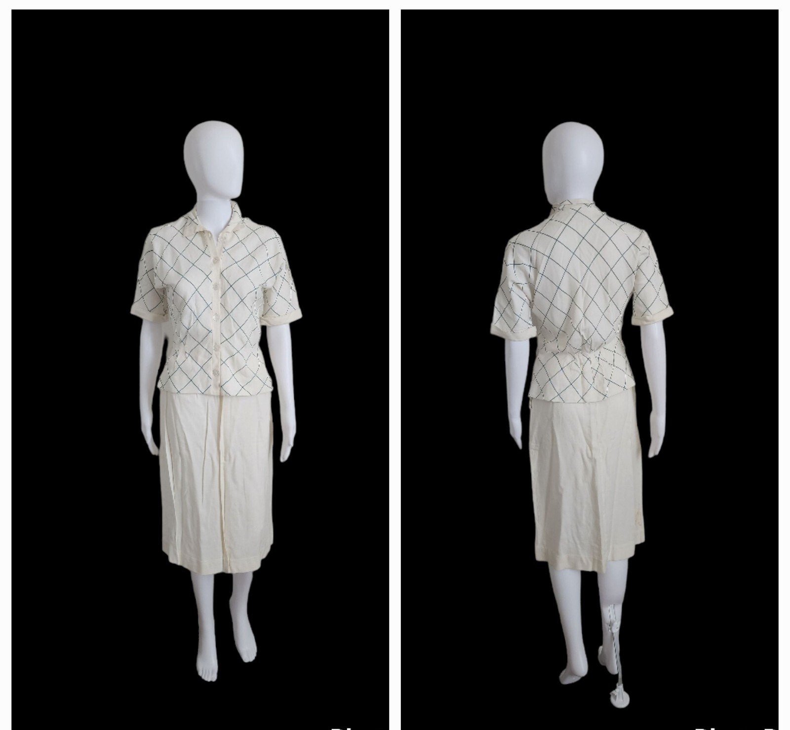 Vintage 1930s Juniors Fashion Carole King cream fitted jacket & Skirt Suit W24&Prime;