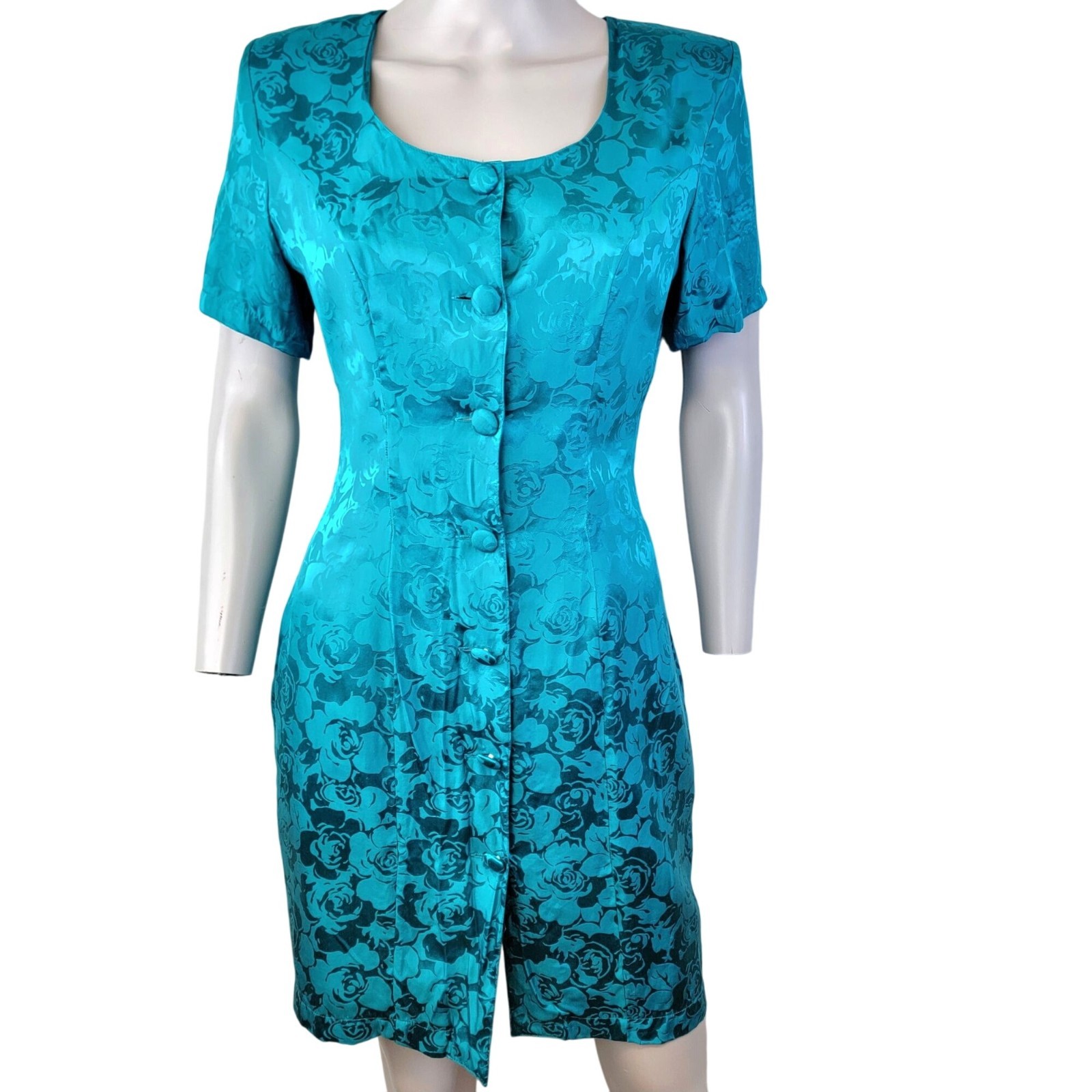 Vintage 80s 100% Silk Dress Women Small 5 6 Colorful Blue Floral Party Work Soft