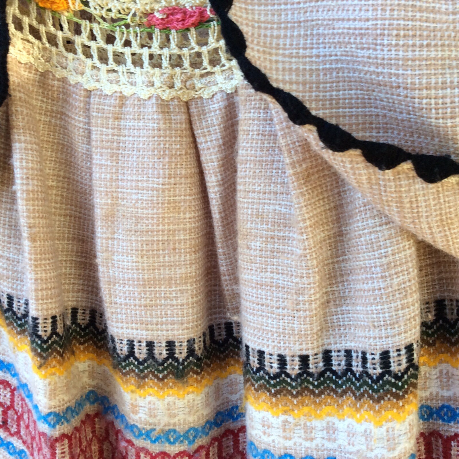 VTG Multicolor Embroidered Mexican Blanket Midi Dress Art 46&Prime;B 49&Prime;H 50&Prime;L FLAWS