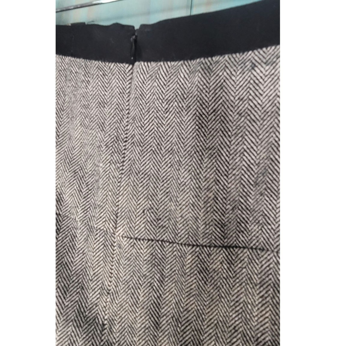Vintage Tan Anna Paul Herringbone Mini Skirt Black Waistband Black Tie USA Made