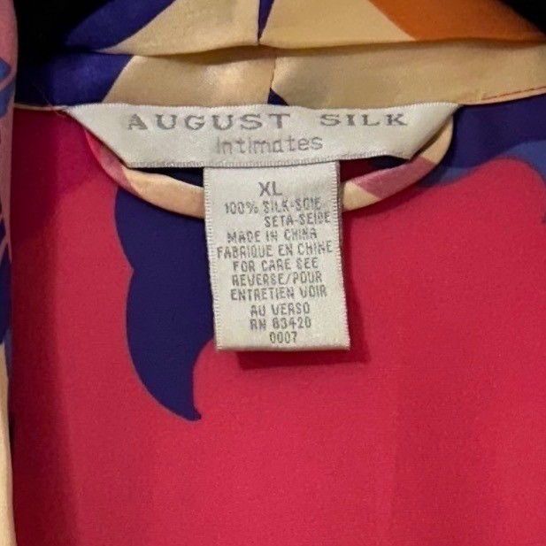 August Silk Intimates Pink Floral 100% Silk Vintage Long Wrap Robe XL Tropical