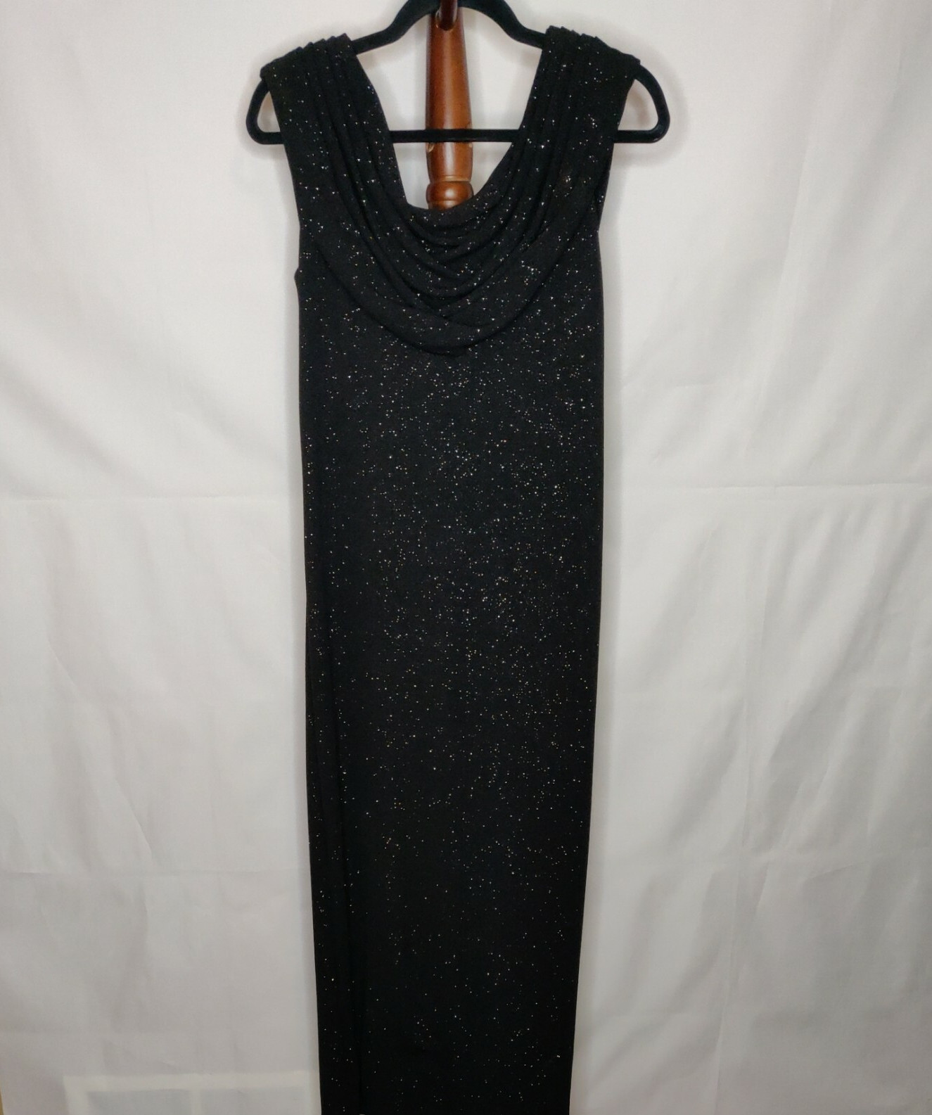 Another Thyme Vintage women&rsquo;s 10 maxi dress black metallic cowl neck back slit