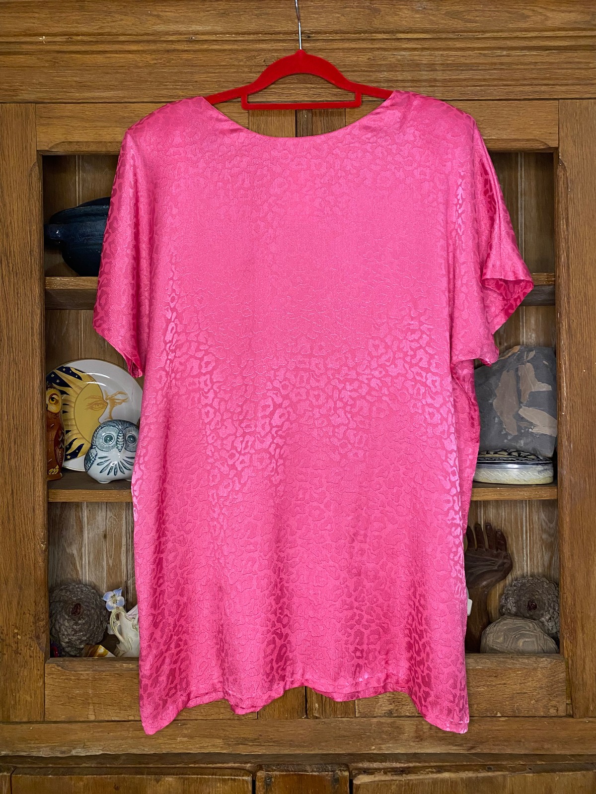 80s Pink Leopard Print Blouse Size 14