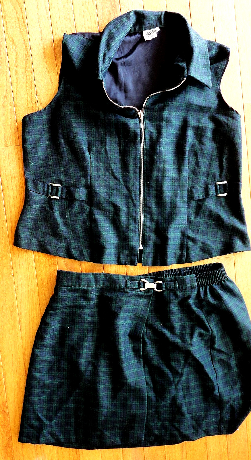 VINTAGE MAGGIE LAWRENCE VEST/SKORT SET*18/20*Black/Green Plaid*New Without Tags