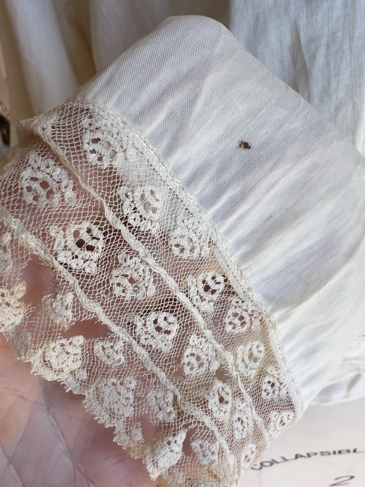 Antique Cotton Blouse Top Off White Hand Embroidered Lace Edwardian Button Back