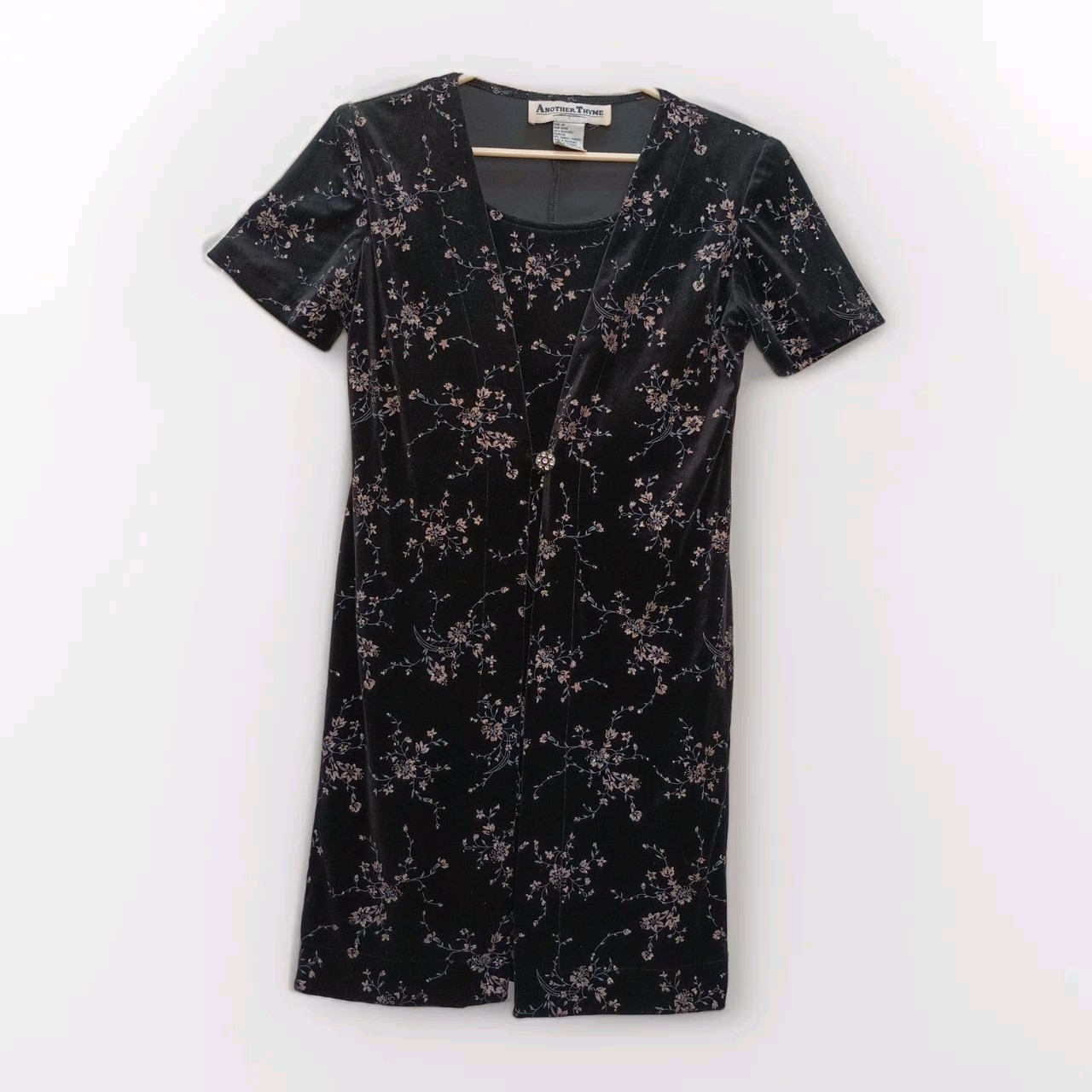 Vintage Another Thyme Black Velvet Glitter Flowers Size 6P