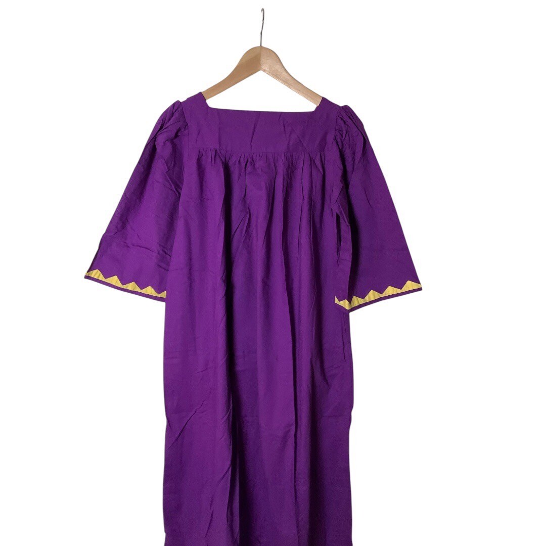 Vintage NWT 70&rsquo;s India Cotton Purple Yellow Embroidered Maxi Bohemian Dress S