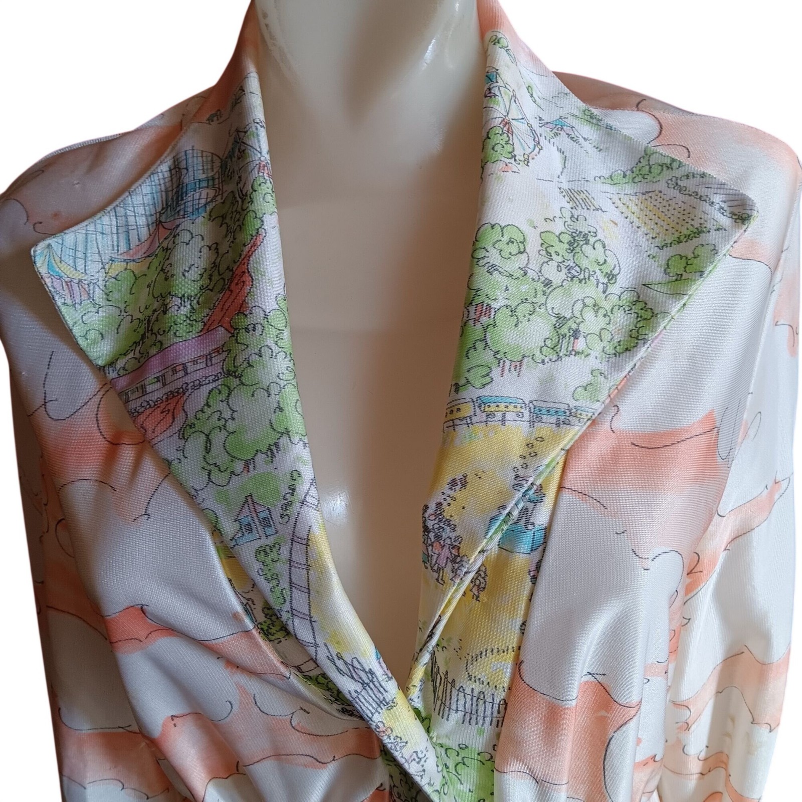 True Vintage Boho Large Maxi Dress Disco Pastel Scenic Print 1970&rsquo;s Sears 38-40
