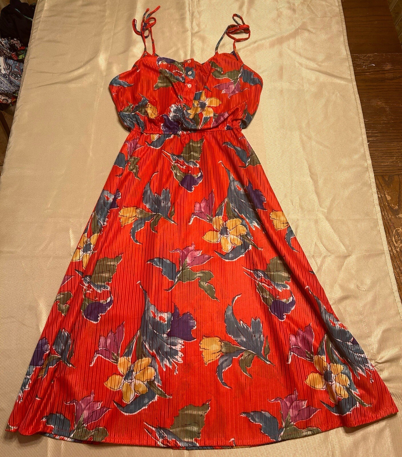 Byer Too! Women&rsquo;s Red Vintage 70’s Floral Dress Size 10