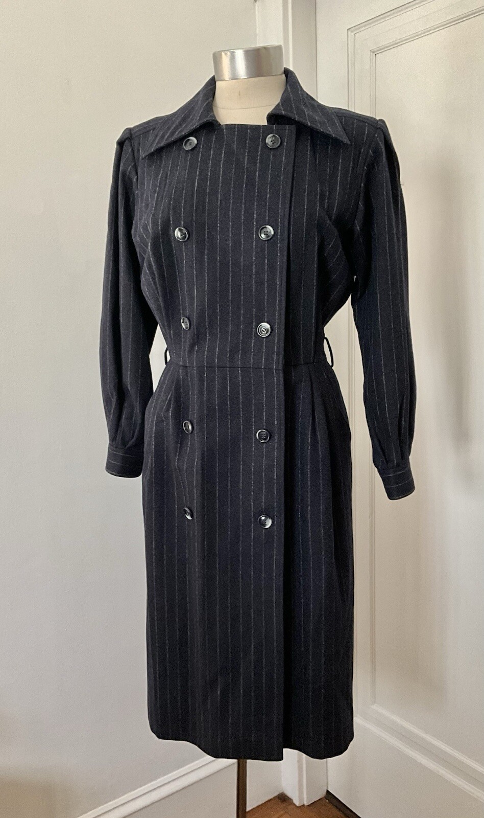 Vintage 1970&rsquo;s Yves Saint Laurent Chalkstripe Fllanel Coat Dress