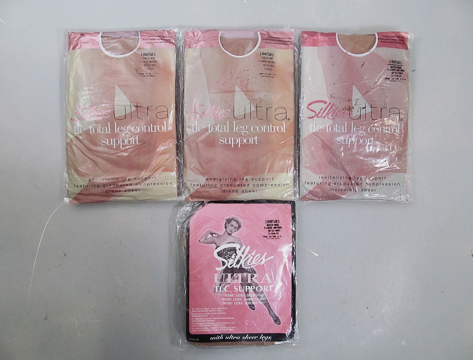 Vtg Silkies Ultra TLC Support Panty Hose 100501 Queen Nude XL Natural USA Lot 4