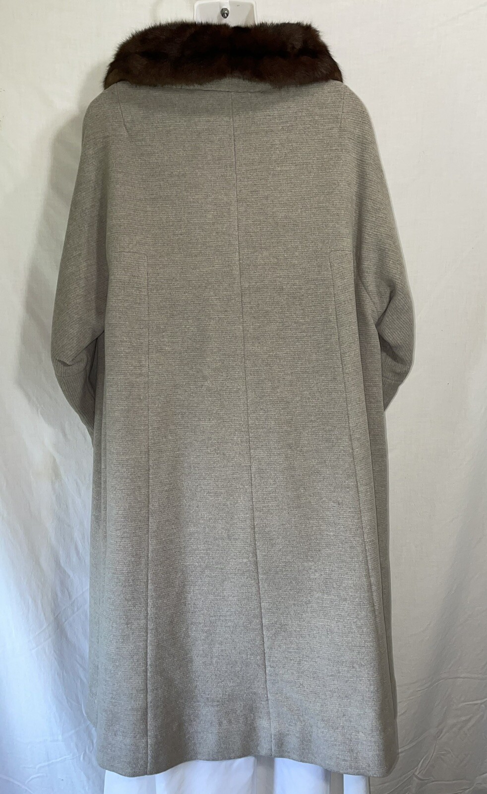 Vintage Coat Medium Large Long Gray Faux Fur Trim Overcoat Evening Jacket 50s
