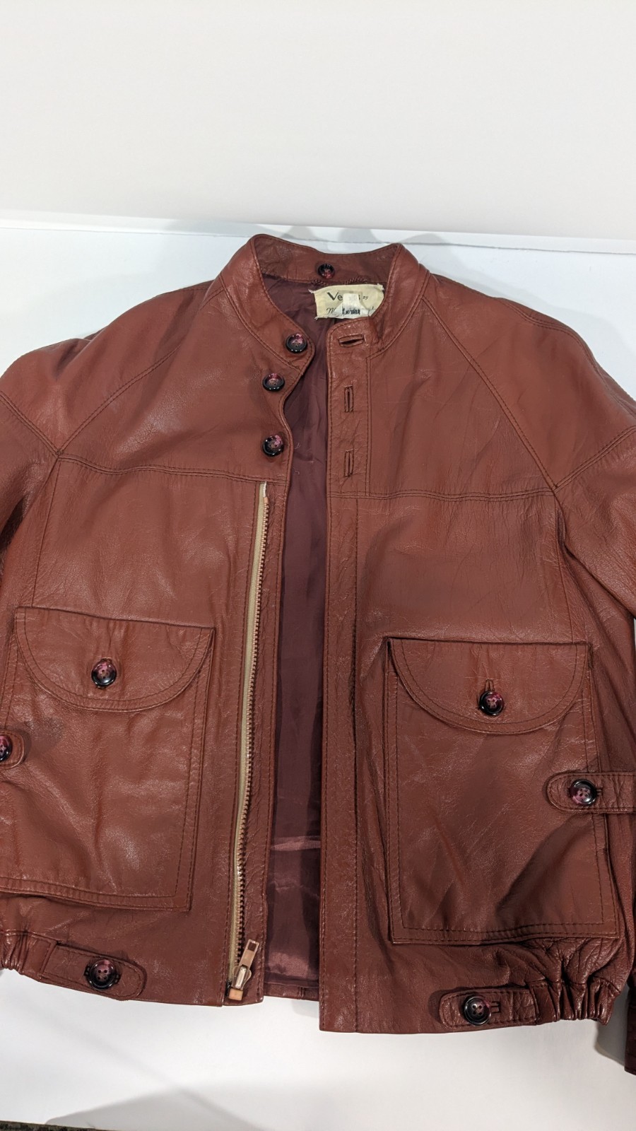 Vegas Martin Bernard leather jacket women size small cognac brown vintage 1970s