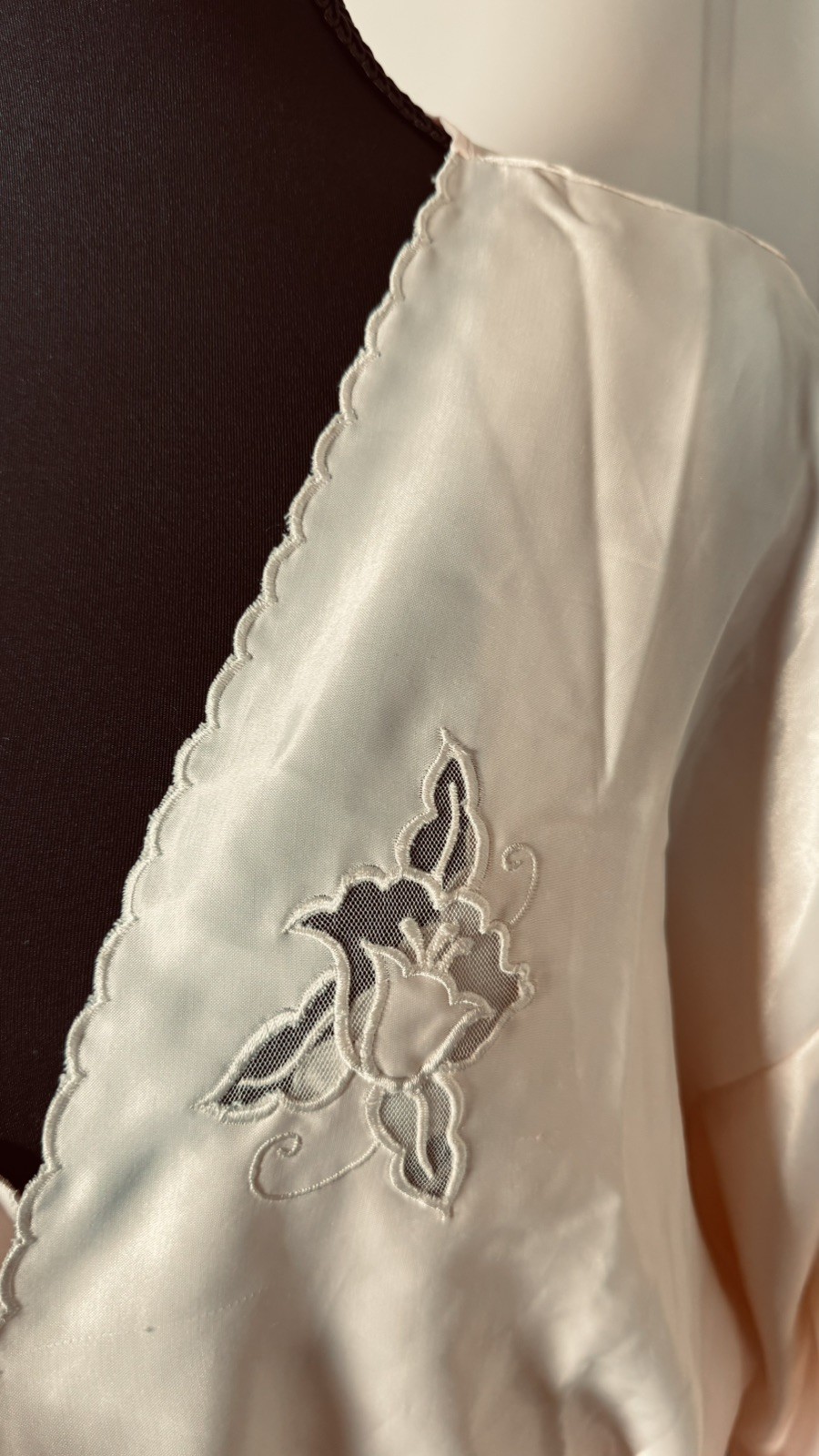 Vintage Barbizon Peach Robe & Nightgown Set NWT L Satin Lace Trim 80s Boudoir