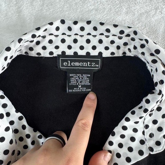 Elementz polkadot collared babydoll long sleeve top office siren Y2K vintage