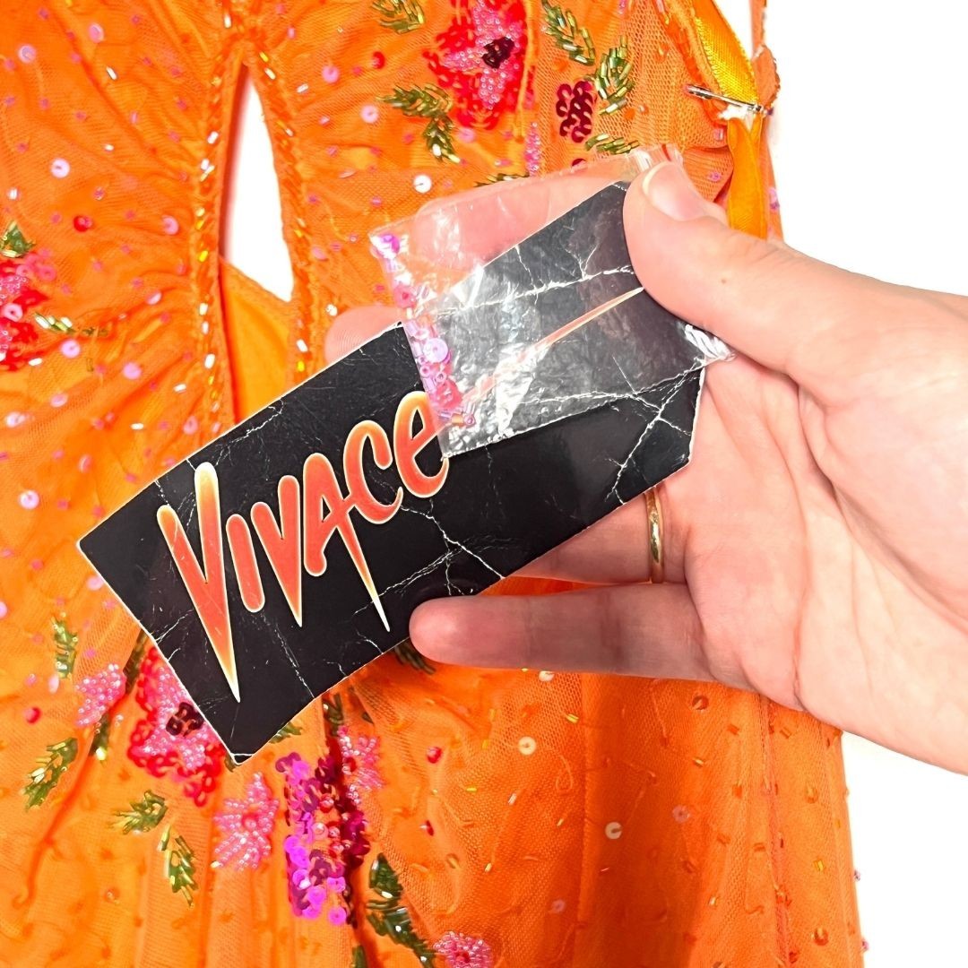 Vtg Y2k Womens Orange Sequin Ruffle Balletcore Fairy Prom Dress Sz S FLAW