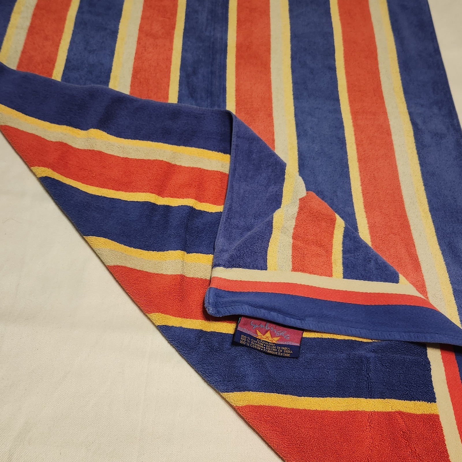 Vintage Cecil Saydah Sunbrights Beach Towel Striped Terry Karen Allen 35&Prime;X64&Prime;