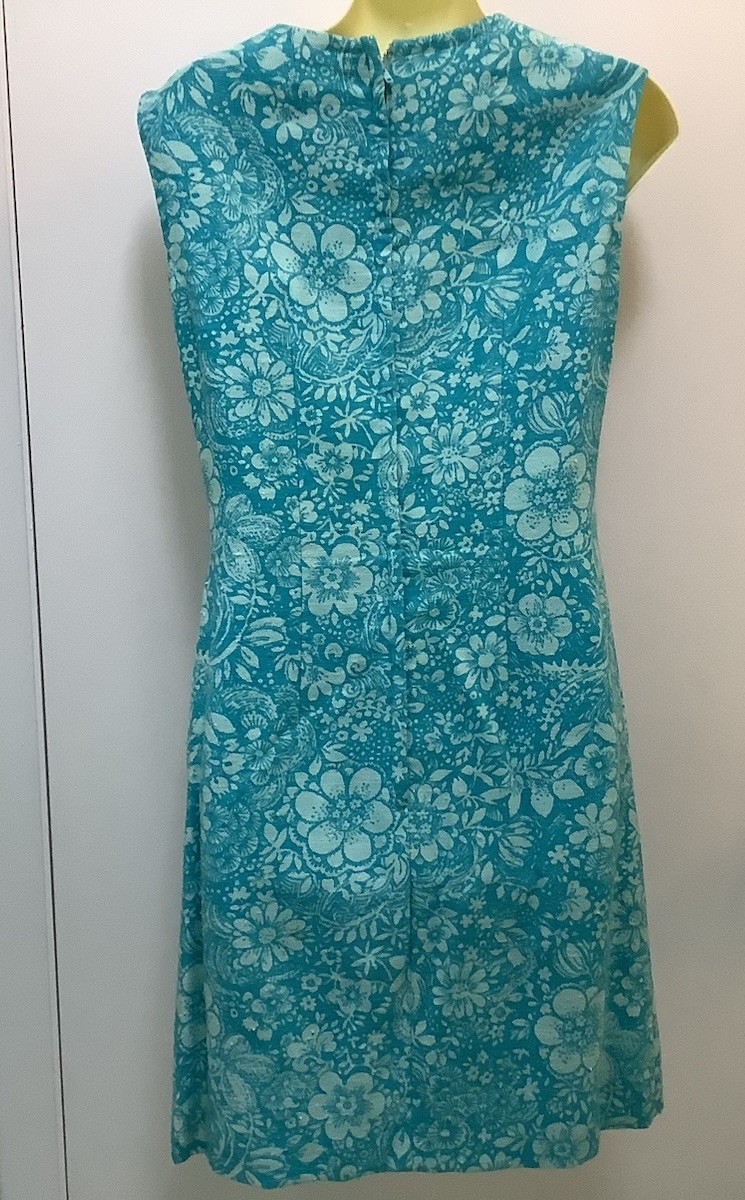 Vintage 1960s Aqua Floral Lined Sleeveless Sheath Dress Peck & Peck ILGWU Label