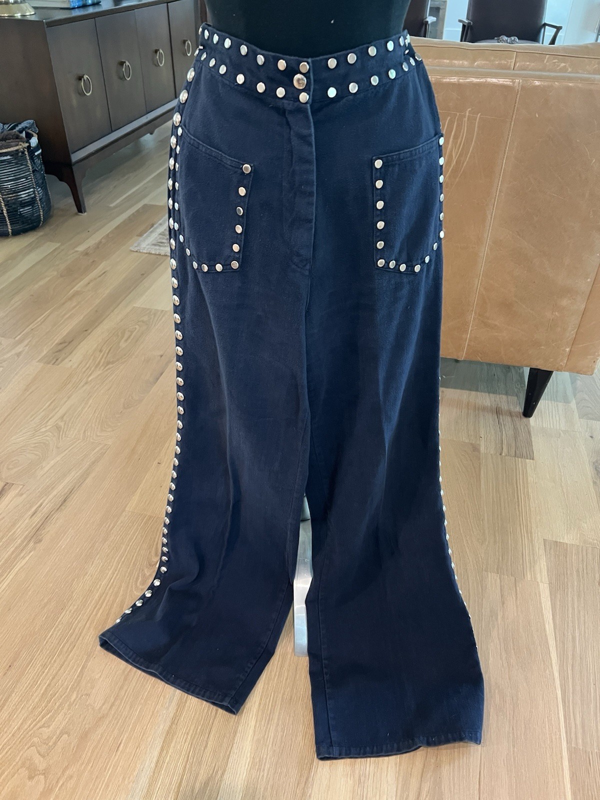 Rare 1970s Studded Allie Flynn Western Pant Suit Set Glam Rock Bell Bottoms S/M
