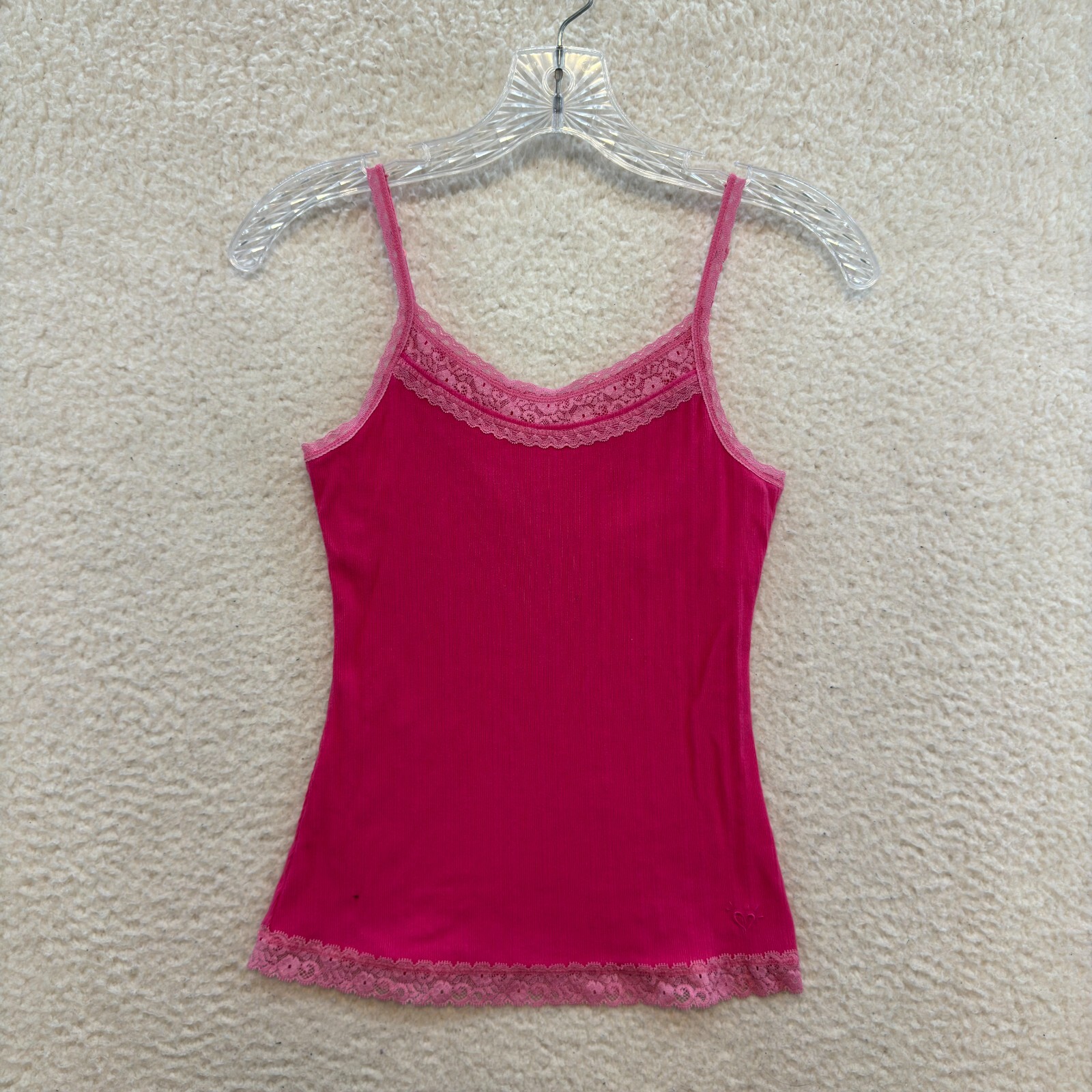 Y2K Vintage Camisole Tank Top XS Pink Built-in-Bra Boho Fairy Grunge Whimsigoth