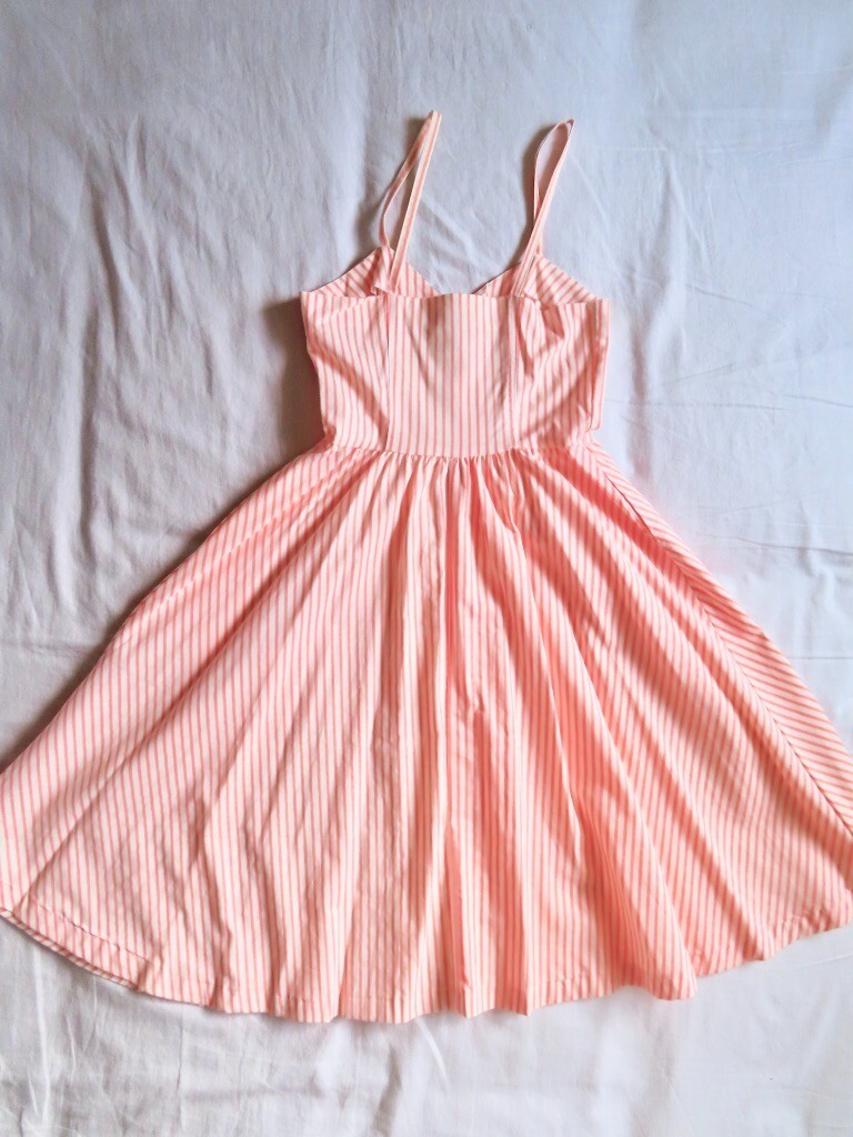 1990s Vintage Orange Stripe Pockets Hang Ten Full Skirt Dress sz XS / 32&Prime; chest
