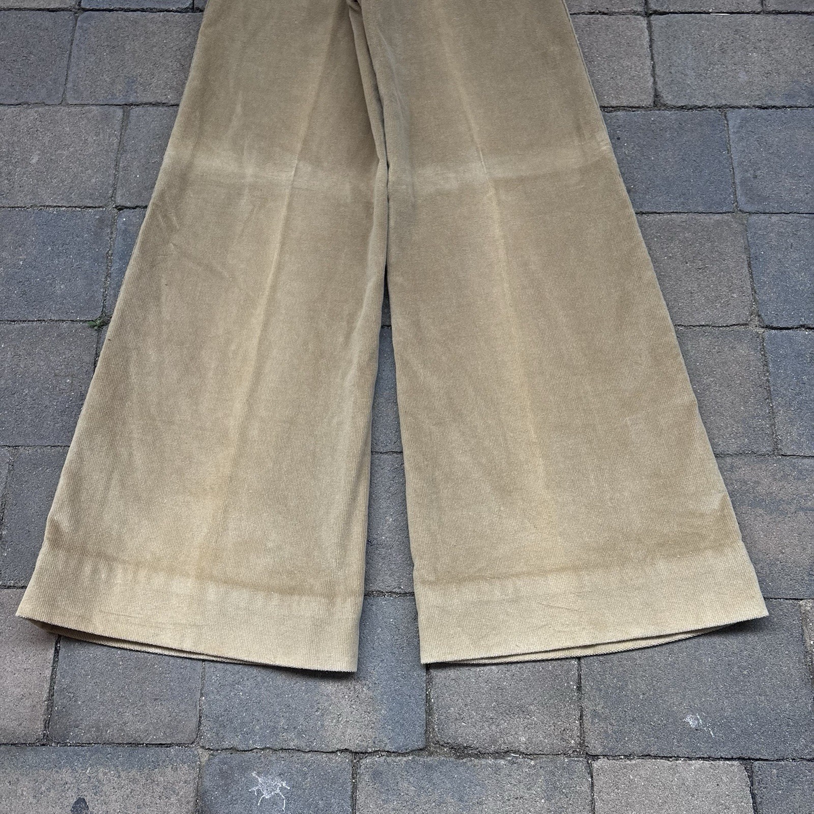 VTG Plush Bottoms Bell Bottom Snap Fly Pants Boho Hippy 27×31 Khaki Twill 70s