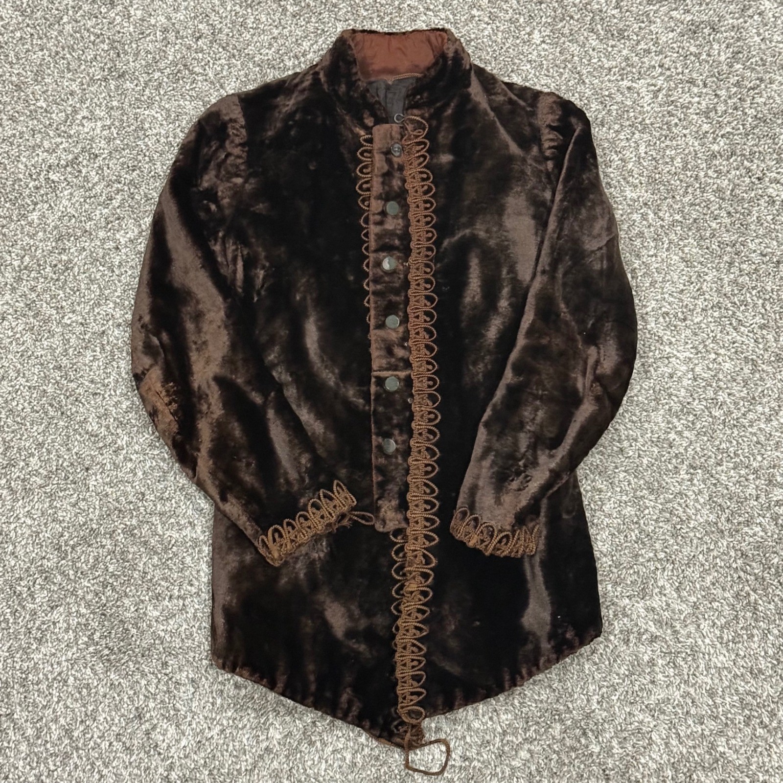 Antique 1890s Victorian Plush Velvet Soutache Trim Jacket Edwardian Steampunk