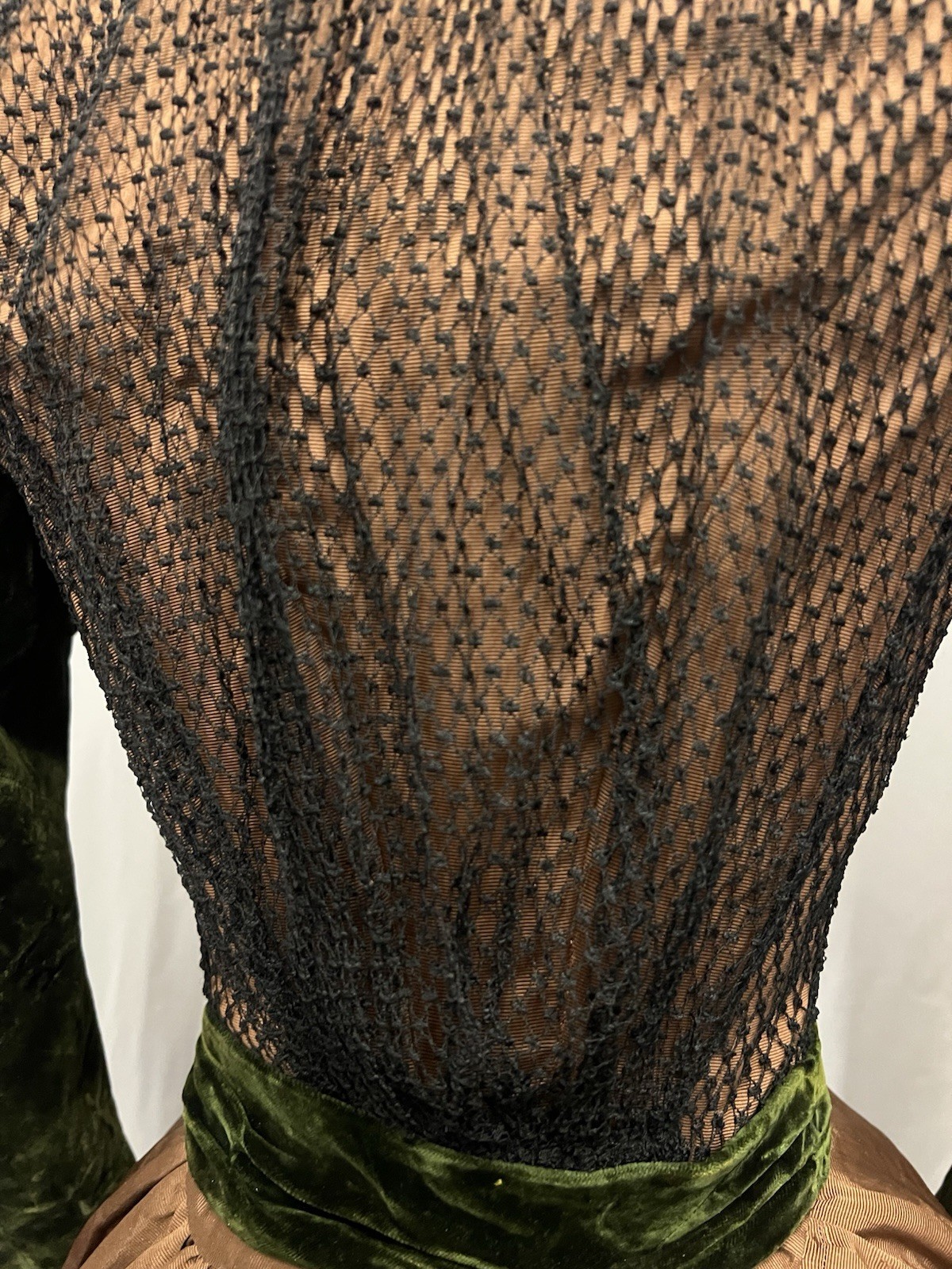 1880’s Deep Green Velvet & Chocalate Brown Silk Faille 2 Pc Dress