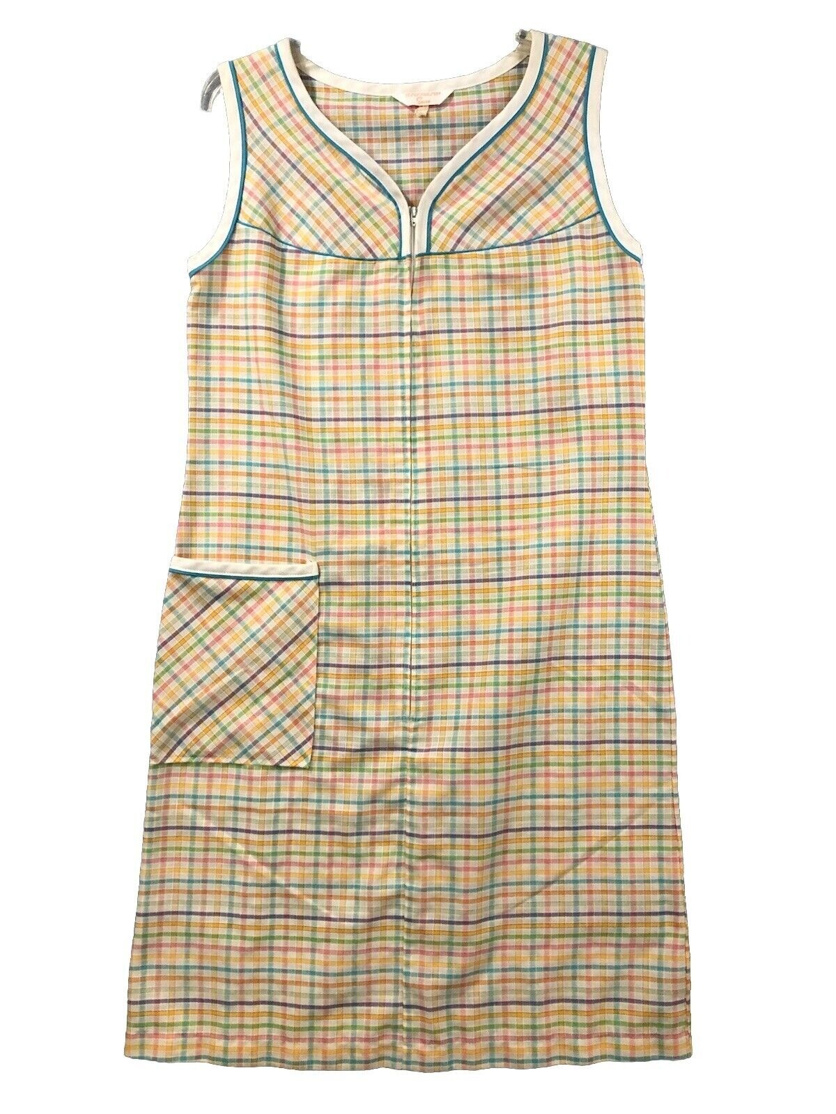 Sears Housedress Sz M (8-10) Pastel Gingham Sleeveless Short Cottagecore VTG