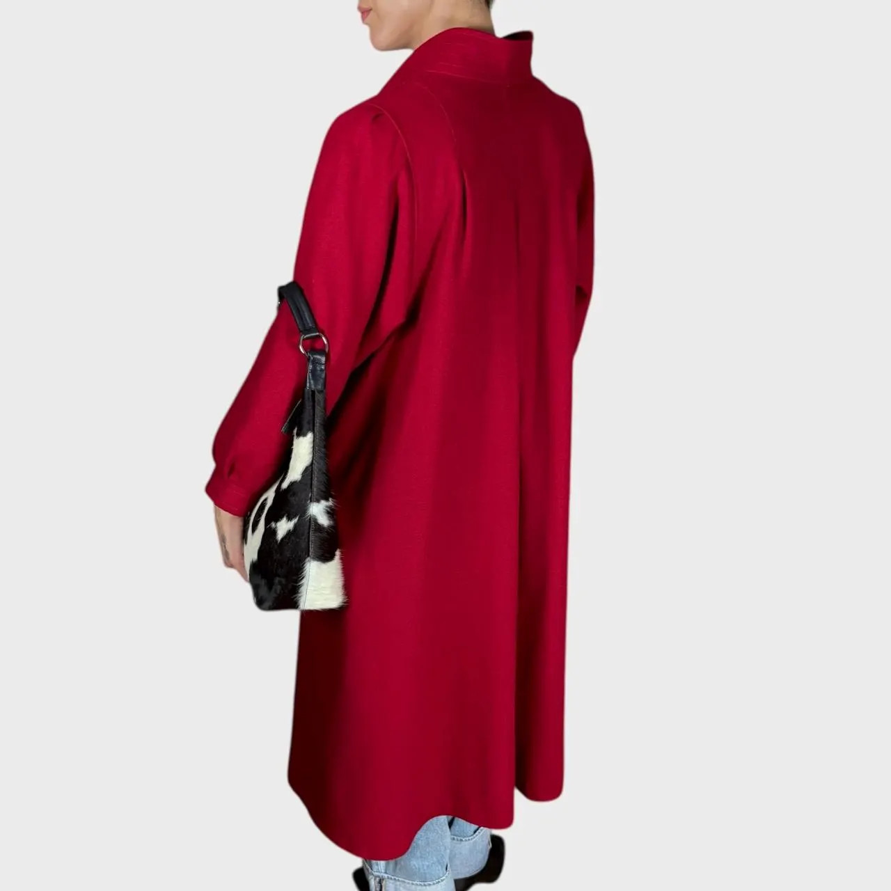 Vintage Red Wool Coat Belted Waist Elegant Longline Overcoat size US10; EU40