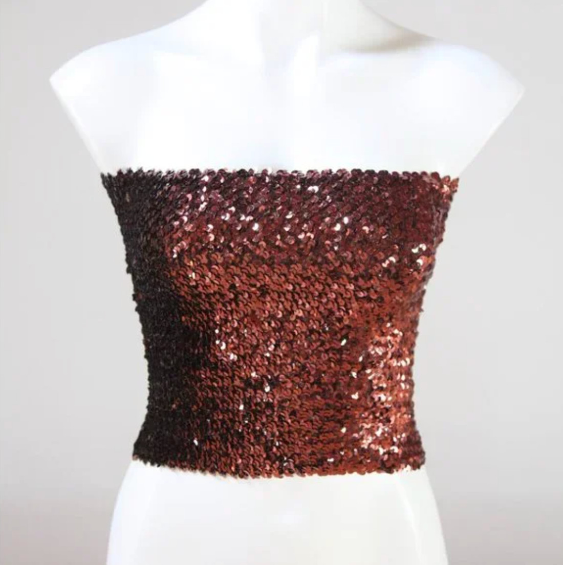 Vintage 1980&rsquo;s Copper Brown Disco Sequin Tube Top Crop Top Small