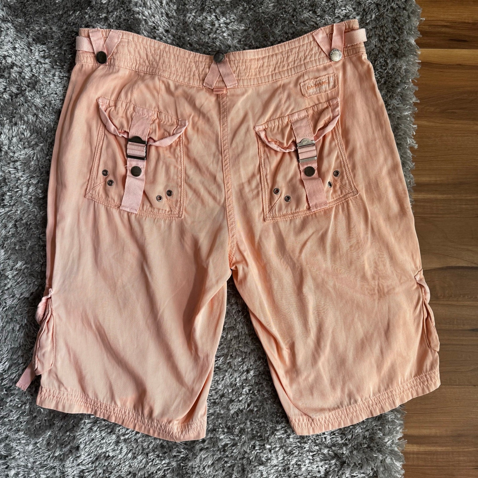 VTG Y2K DANANG Melon Blush Pink Silk Low Rise Embroidered Cargo Shorts Size M