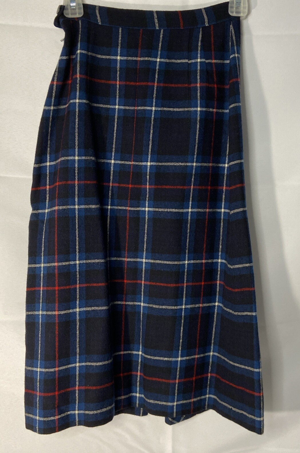 Vintage Plaid Wool Skirt by Pendleton Blue Red Black White 22 IN Waist