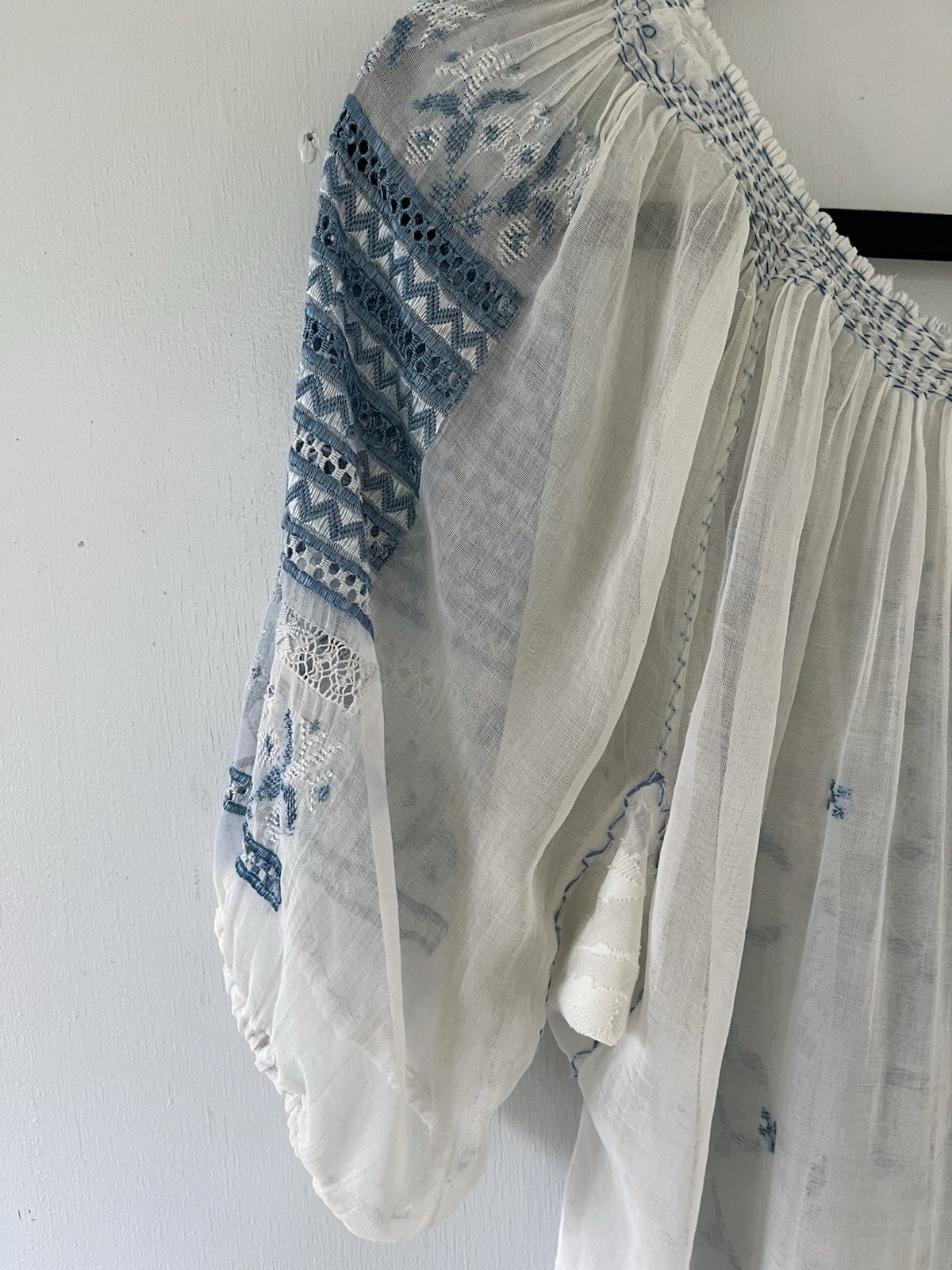 Vintage 1930s Art Deco Hand Embroidered Hungarian Sheer Cotton Peasant Blouse