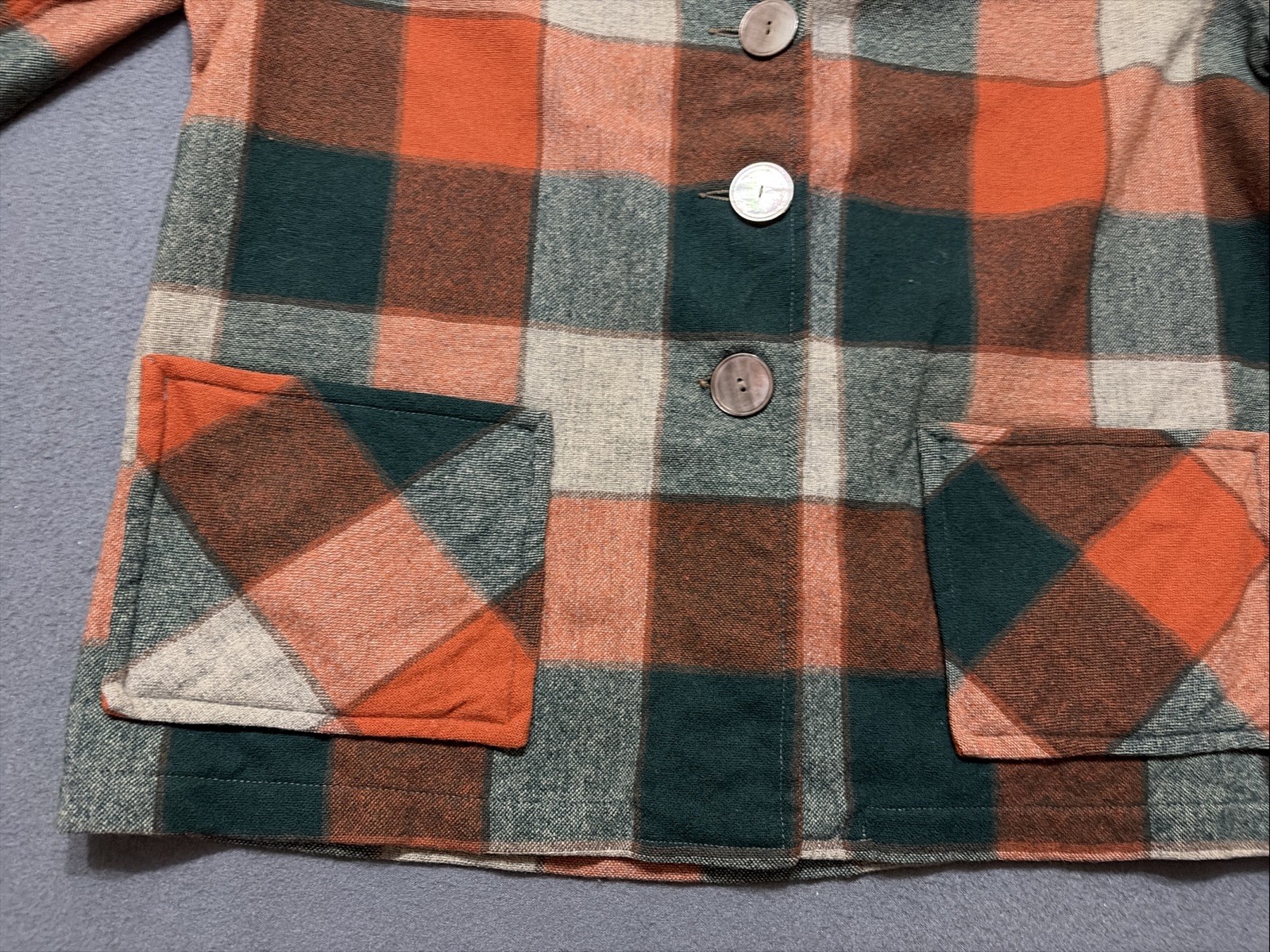 Vintage 50s Pendleton 49er Wool Rare Autumn Orange Green Plaid Chore Coat LG