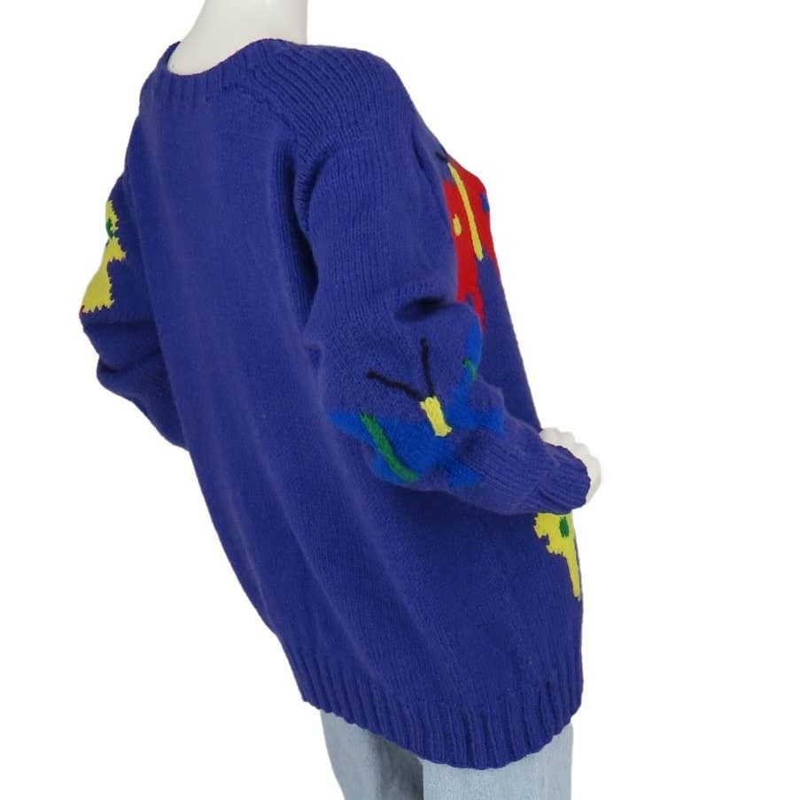 Vintage Rainbow Butterfly Knit School Teacher Grandmacore Y2K Jumper Sweater
