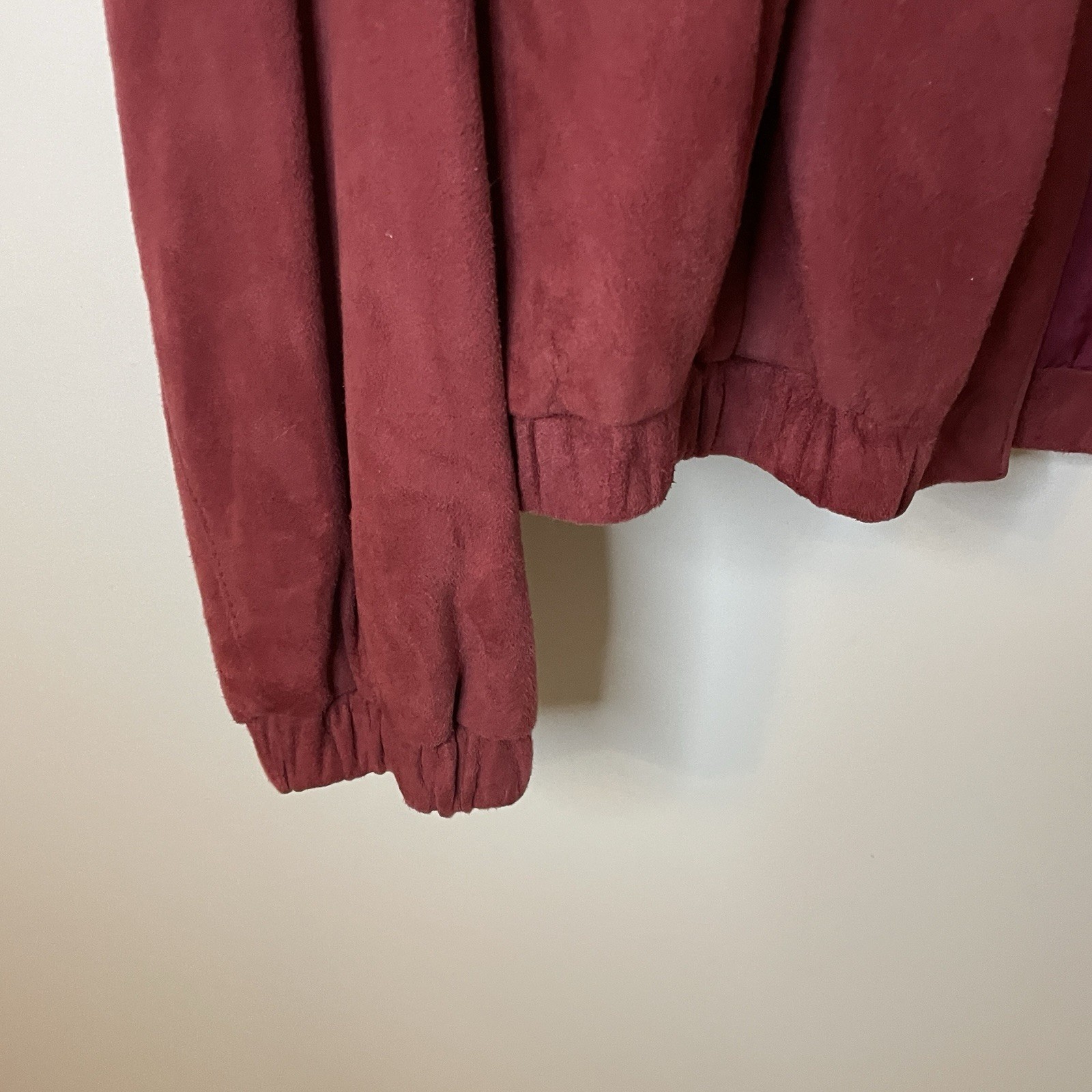 VTG Jeffrey Bank Raspberry Red Suede Moto Bomber Blouson Jacket Pleats Sz 10