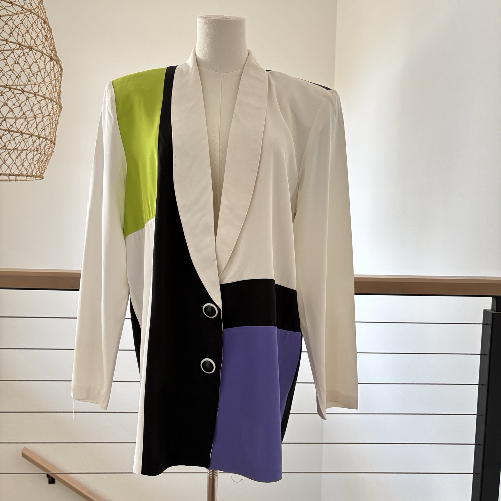Colorblock Blazer Womens Large 90s Retro Avant Garde Harlequin Funky Bold