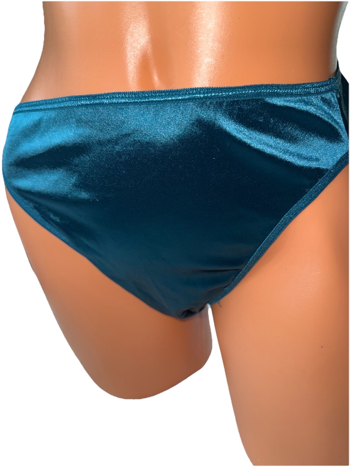 Vtg Vanity Fair Panties Second Satin High Cut Brief Pretty Peacock Blue Teal 6 M