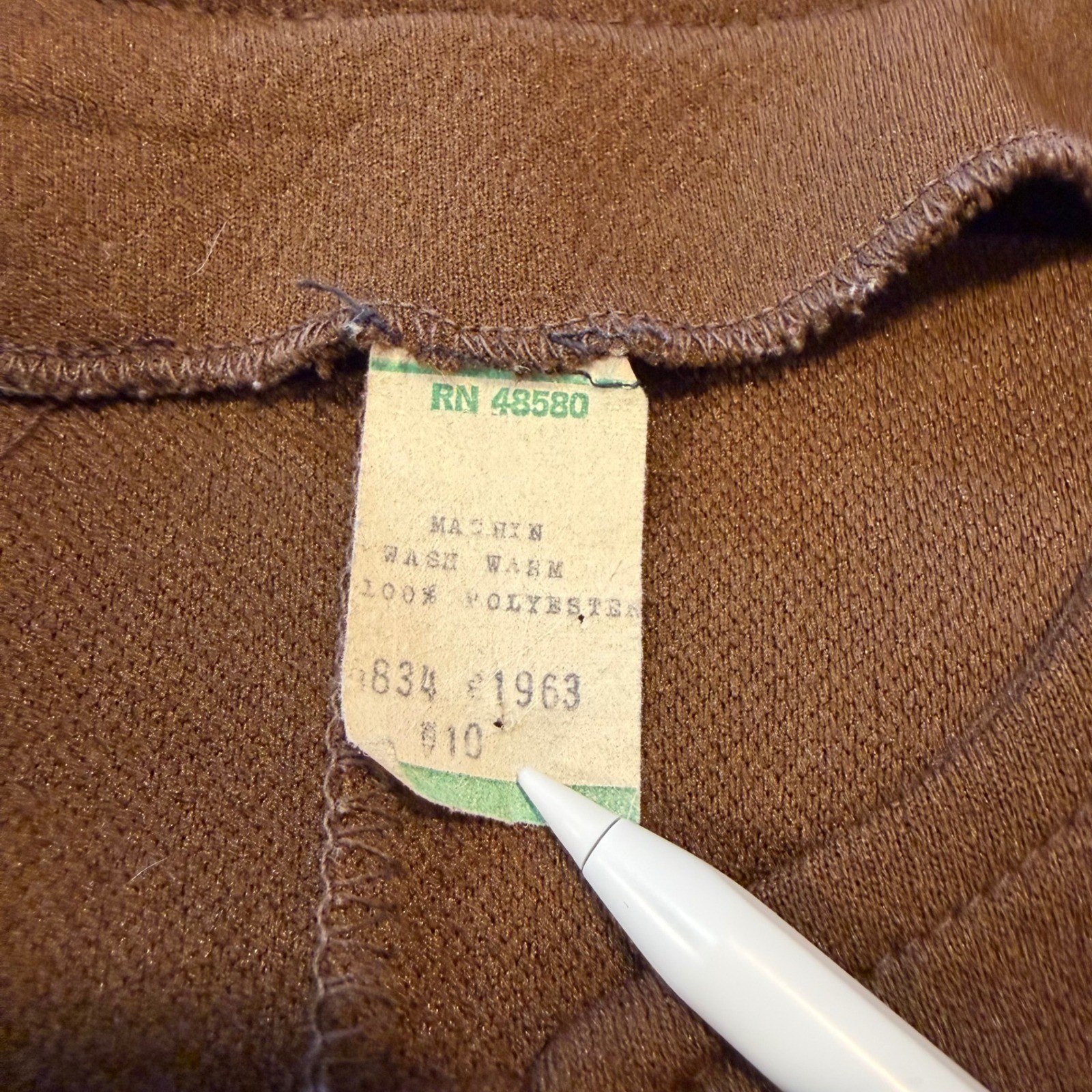 Vintage 70s Brown Polyester Zip Front Wide Leg Jumpsuit Tie Neck kitschy Size 10