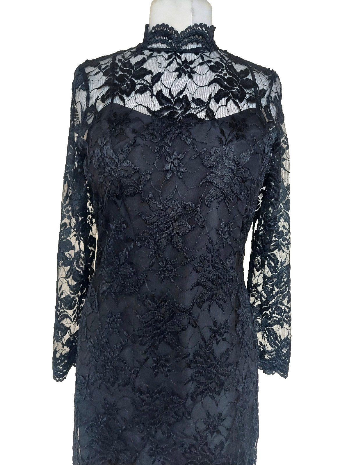 Vintage Expo Nite Cocktail Dress M Women Black Sequined Lace