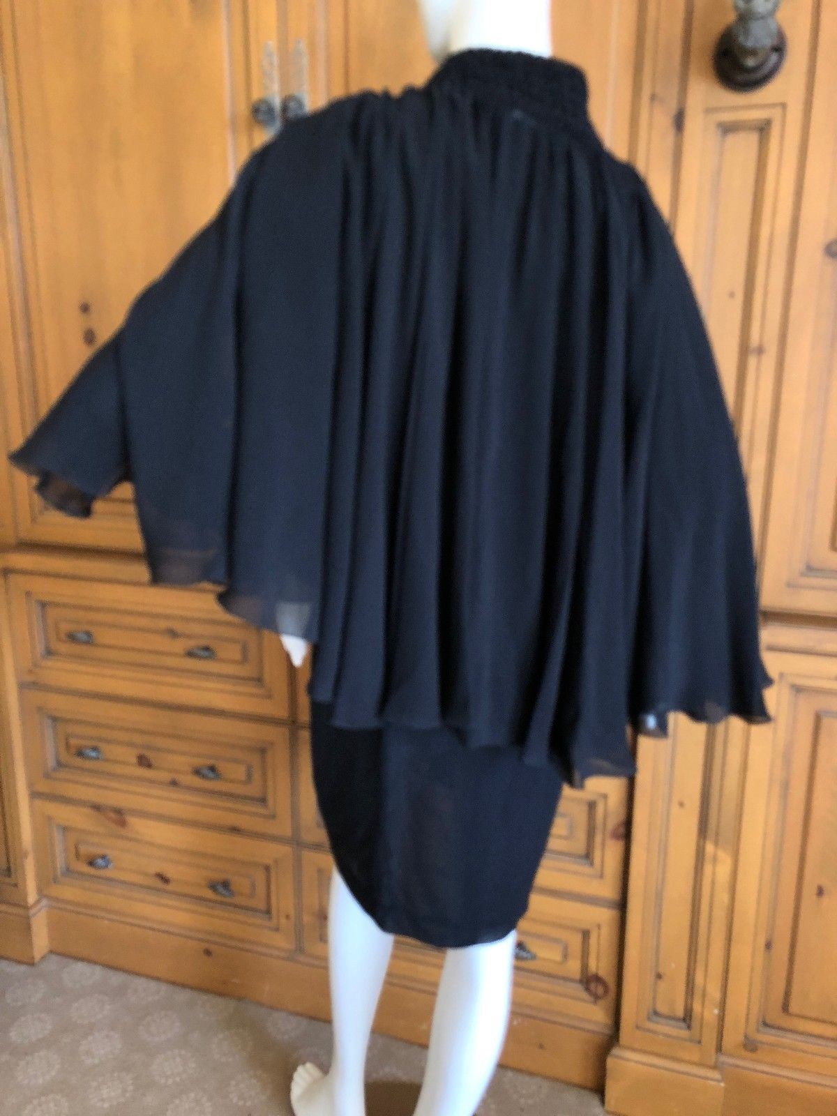 TO DIE FOR Christian Lacroix Lux Sheer Black Silk Cocktail Dress with Cape