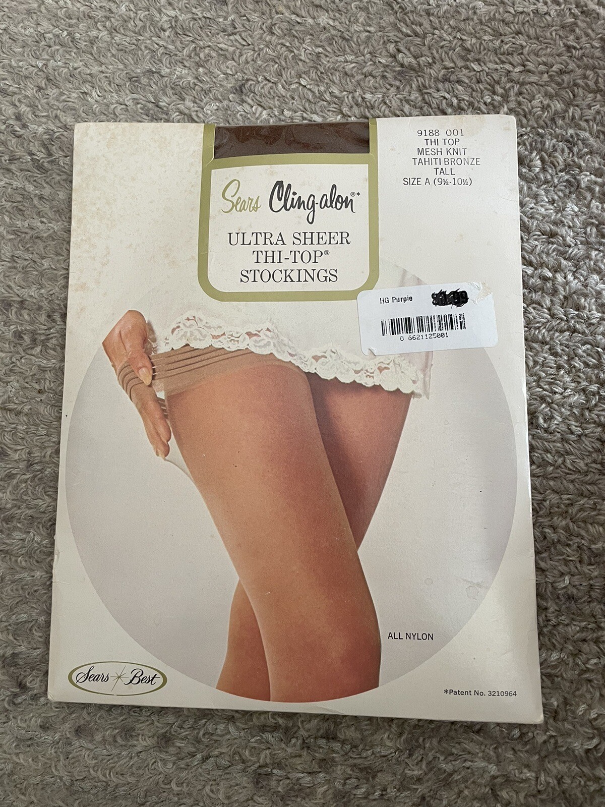 1 Pair Vintage Sears garter Stockings 9 1/2-10 1/2 Tall Tahiti Bronze mesh